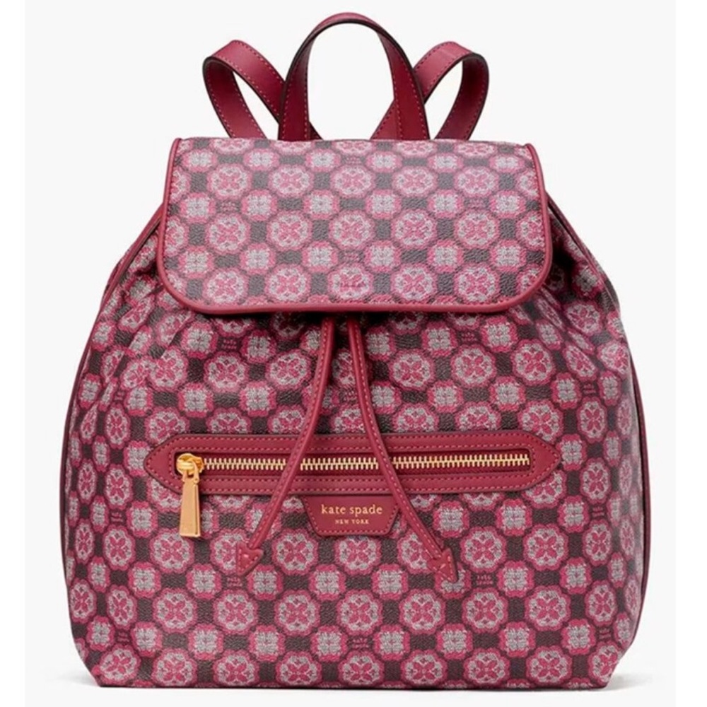 Kate Spade Flower Monogram Mia Flap Backpack Garnet Rose